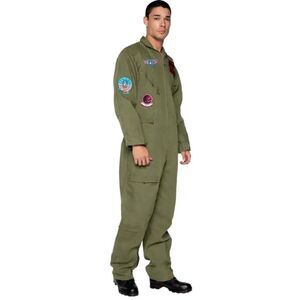 Leg Avenue TopGun USA Costume Pilot Flightsuit Army Green Jumpsuit Women's Large
